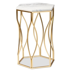 Baxton Studio Kalena Modern and Contemporary Gold Metal End Table with Marble Tabletop